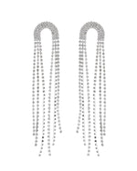 Thumbnail for VOJ Silver-Plated Crystals Stone Studded Contemporary Drop Earrings - Distacart
