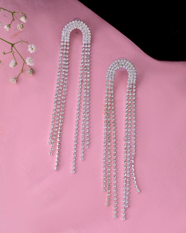 VOJ Silver-Plated Crystals Stone Studded Contemporary Drop Earrings - Distacart