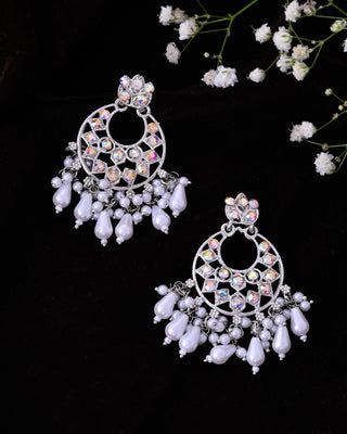 VOJ Silver Plated Stone Studded Studs Earrings - Distacart