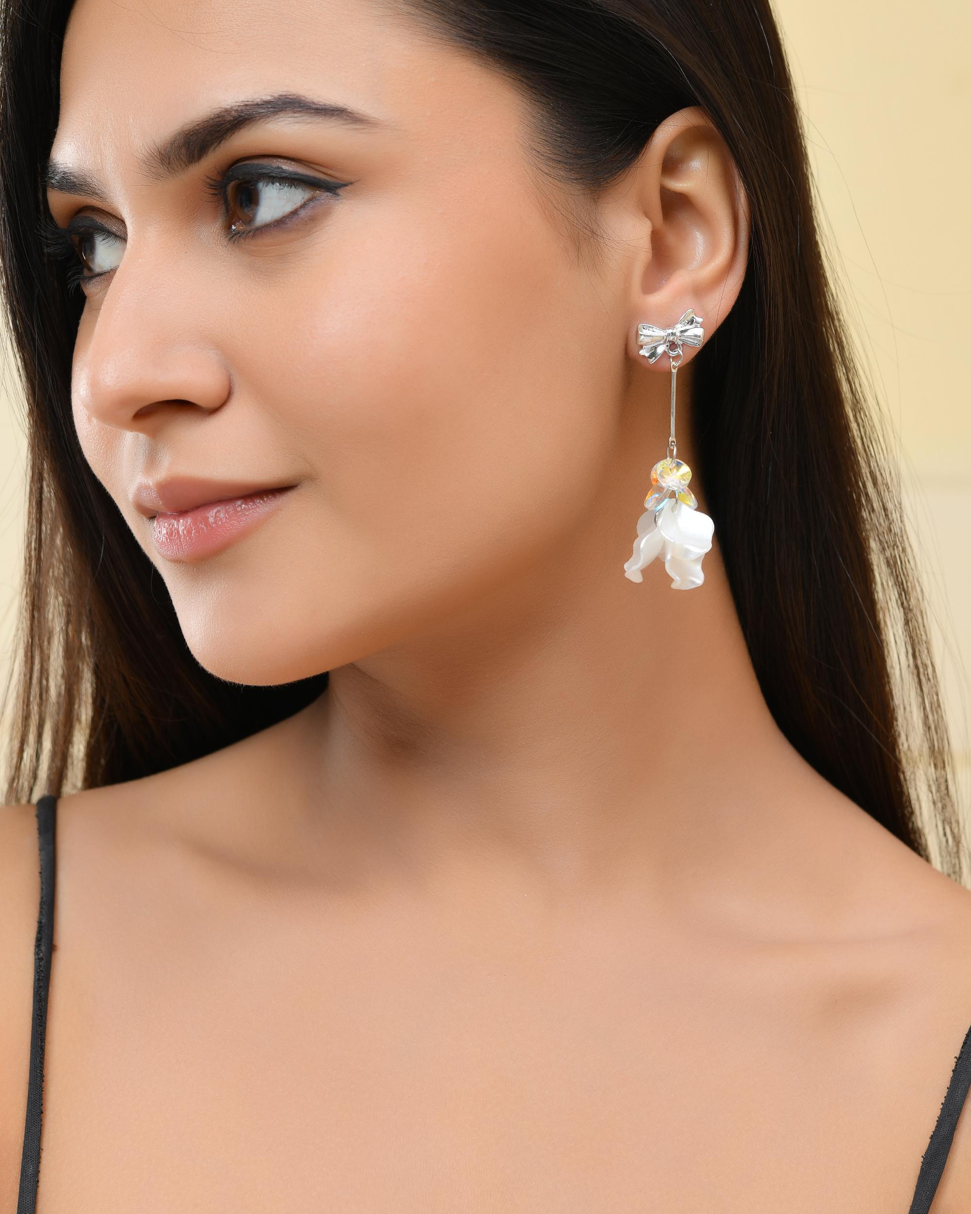 VOJ Silver Plated Bow Drop Earrings - Distacart