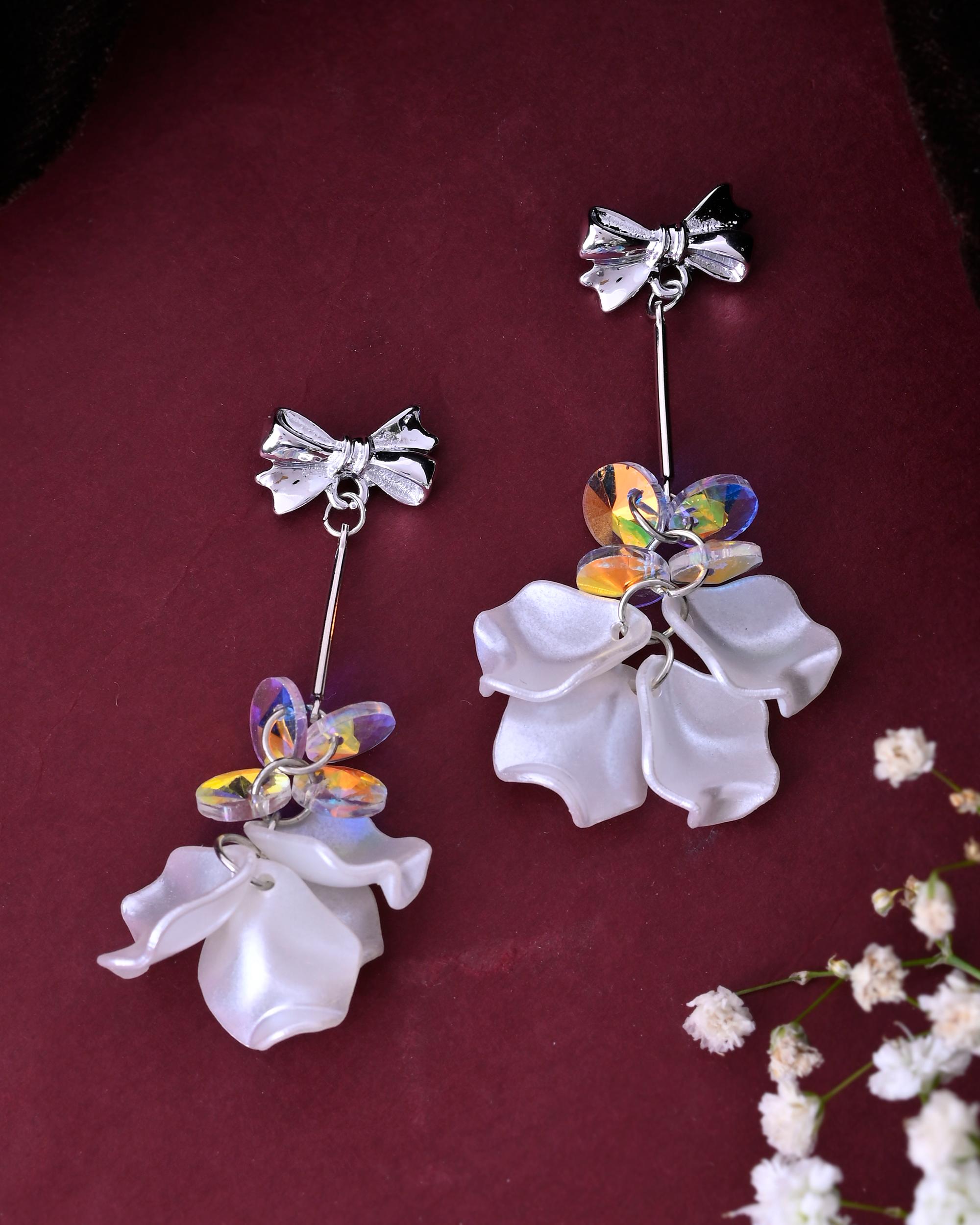 VOJ Silver Plated Bow Drop Earrings - Distacart