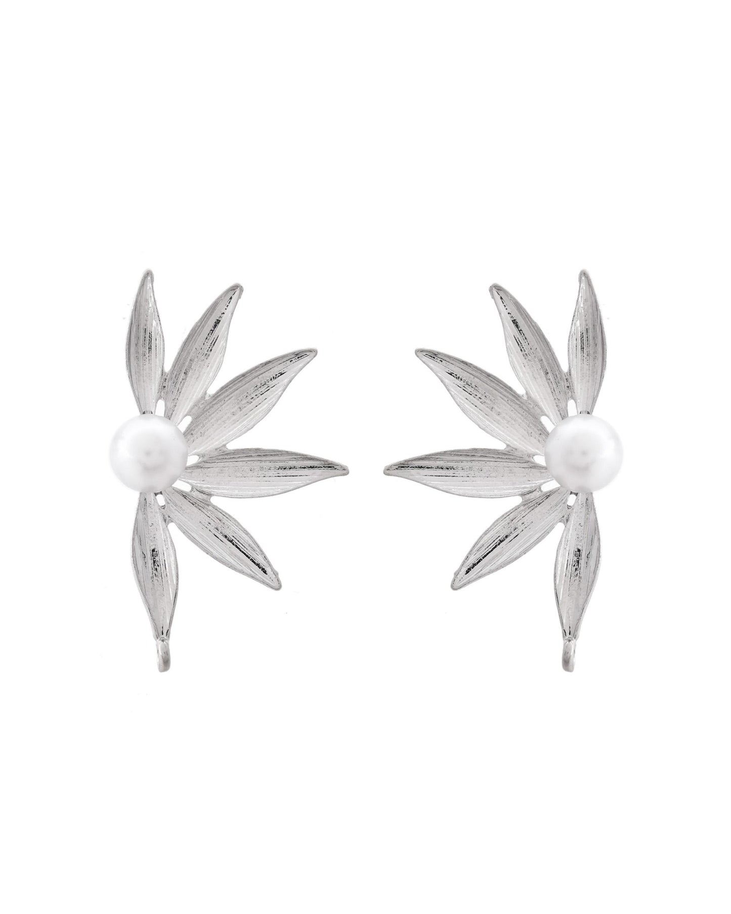 VOJ Silver Plated Stainless Steel Pearl Flower Shaped Studs - Distacart