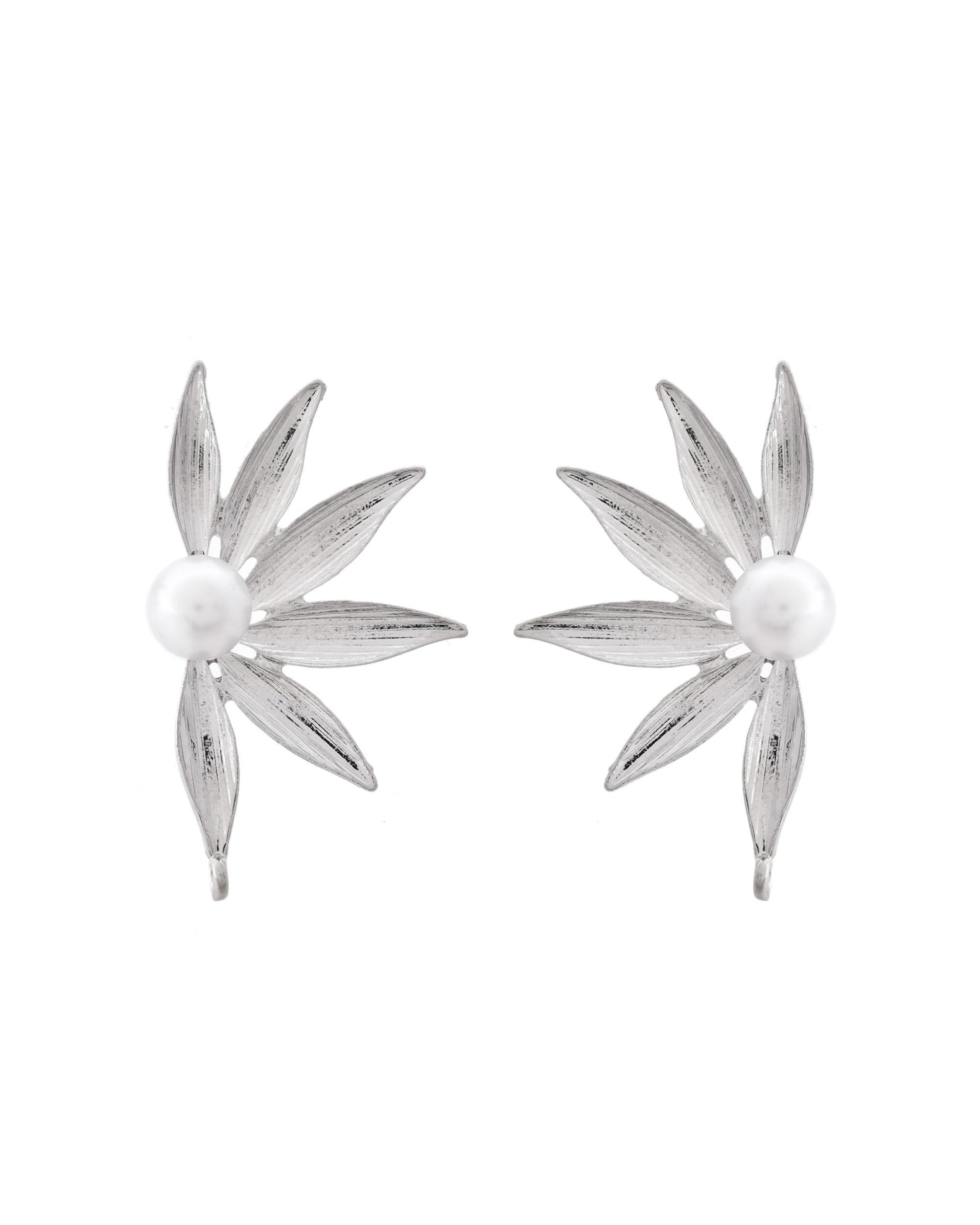 VOJ Silver Plated Stainless Steel Pearl Flower Shaped Studs - Distacart