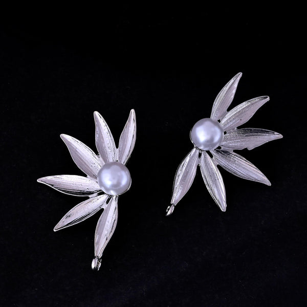 VOJ Silver Plated Stainless Steel Pearl Flower Shaped Studs - Distacart