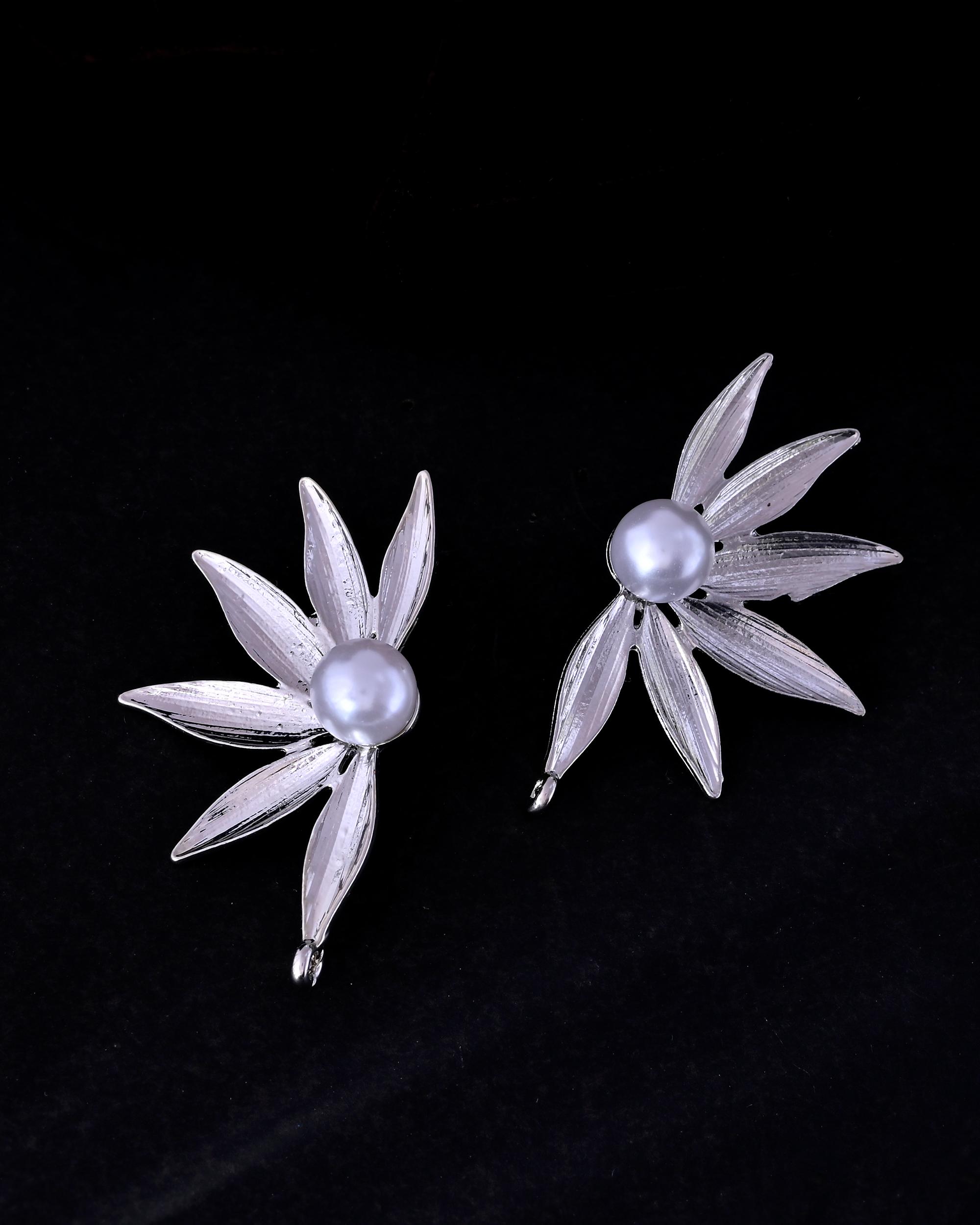 VOJ Silver Plated Stainless Steel Pearl Flower Shaped Studs - Distacart