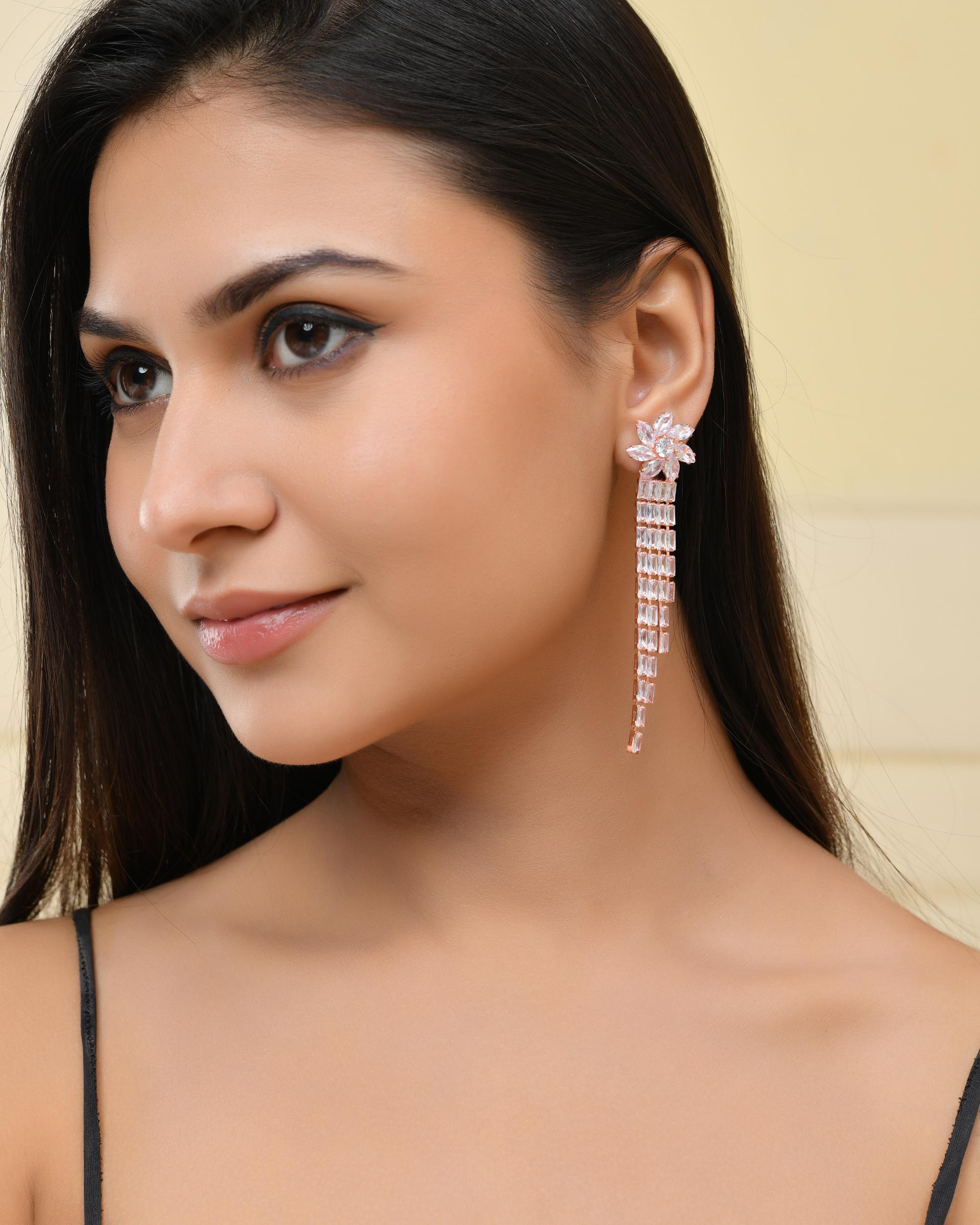 VOJ Gold-Polished Contemporary Drop Earrings - Distacart