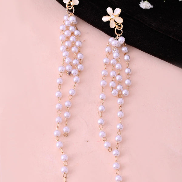 VOJ Gold-Polished Flower Stone Studded & Beaded Acrylic Drop Earrings - Distacart