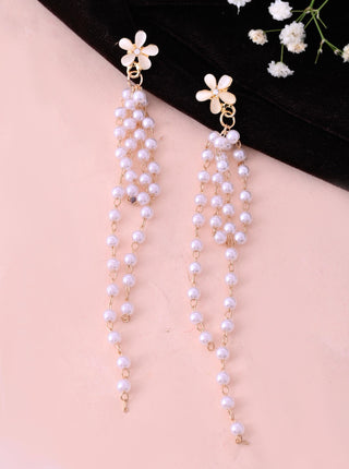 VOJ Gold-Polished Flower Stone Studded & Beaded Acrylic Drop Earrings - Distacart