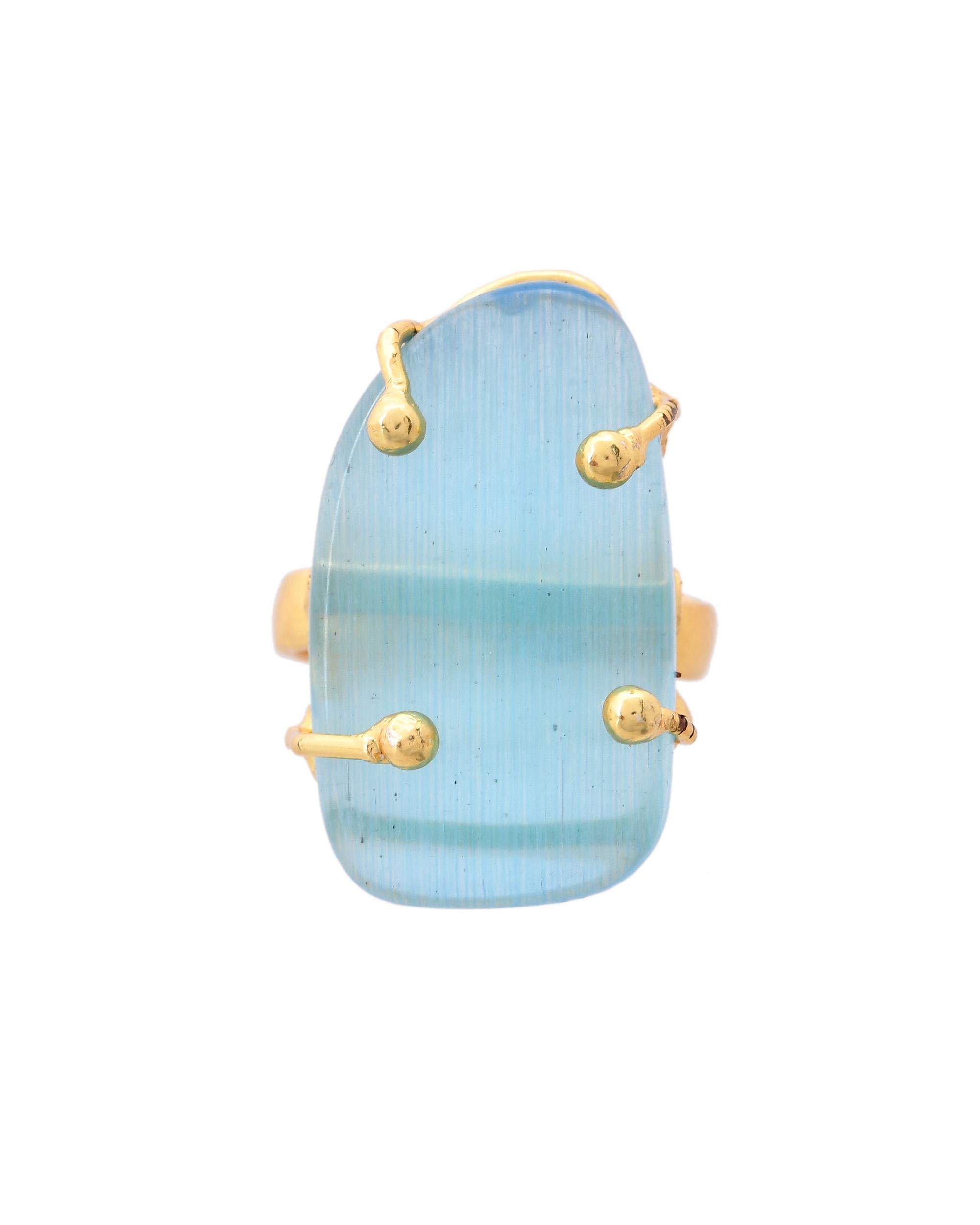 VOJ Gold-Polished Light Blue Stone Studded Ring - Distacart