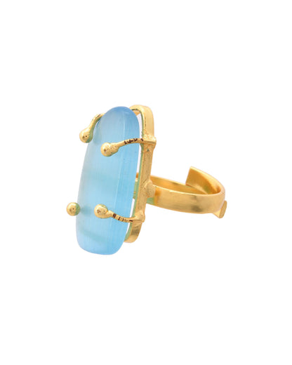 VOJ Gold-Polished Light Blue Stone Studded Ring - Distacart