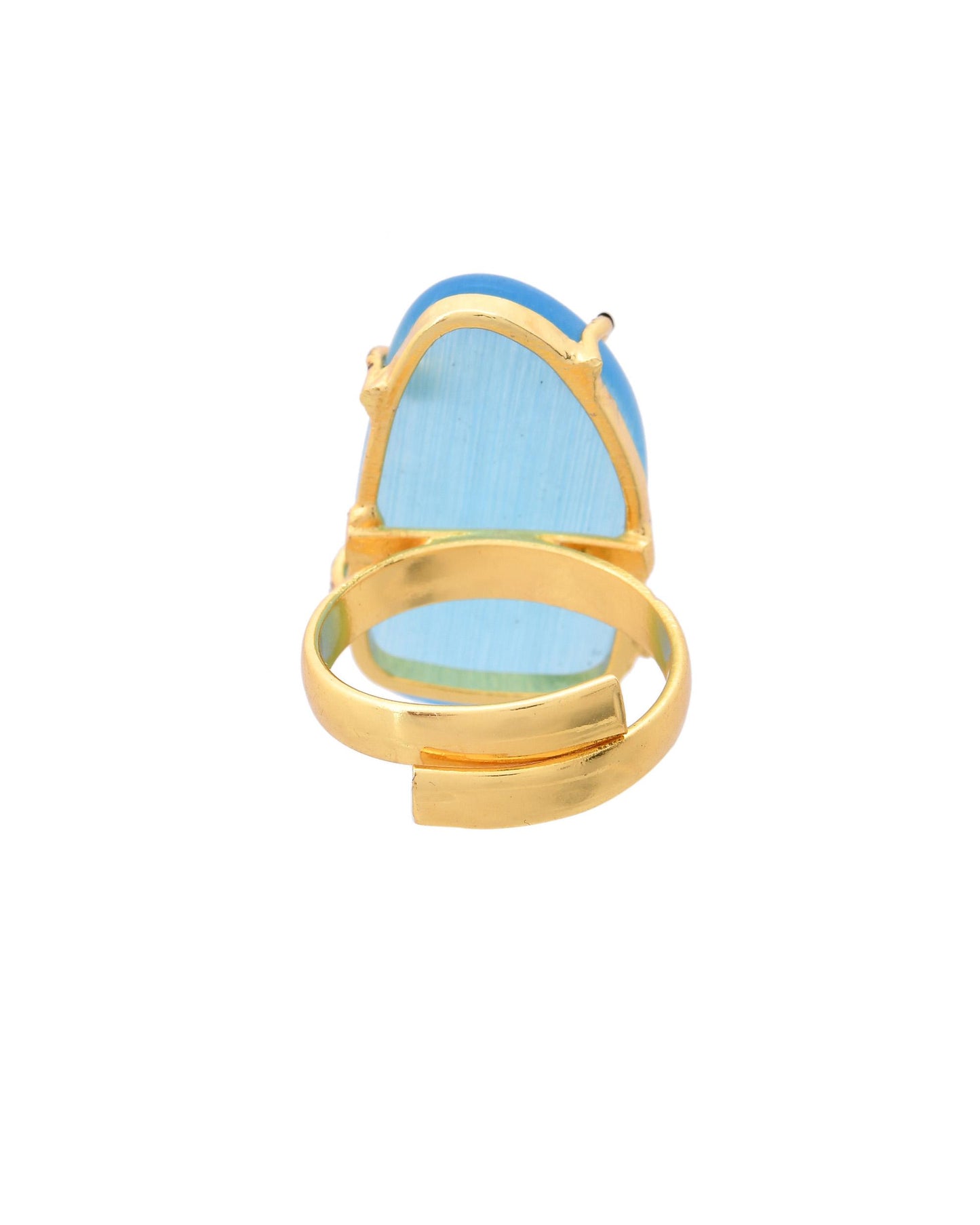 VOJ Gold-Polished Light Blue Stone Studded Ring - Distacart