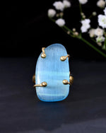 Thumbnail for VOJ Gold-Polished Light Blue Stone Studded Ring - Distacart