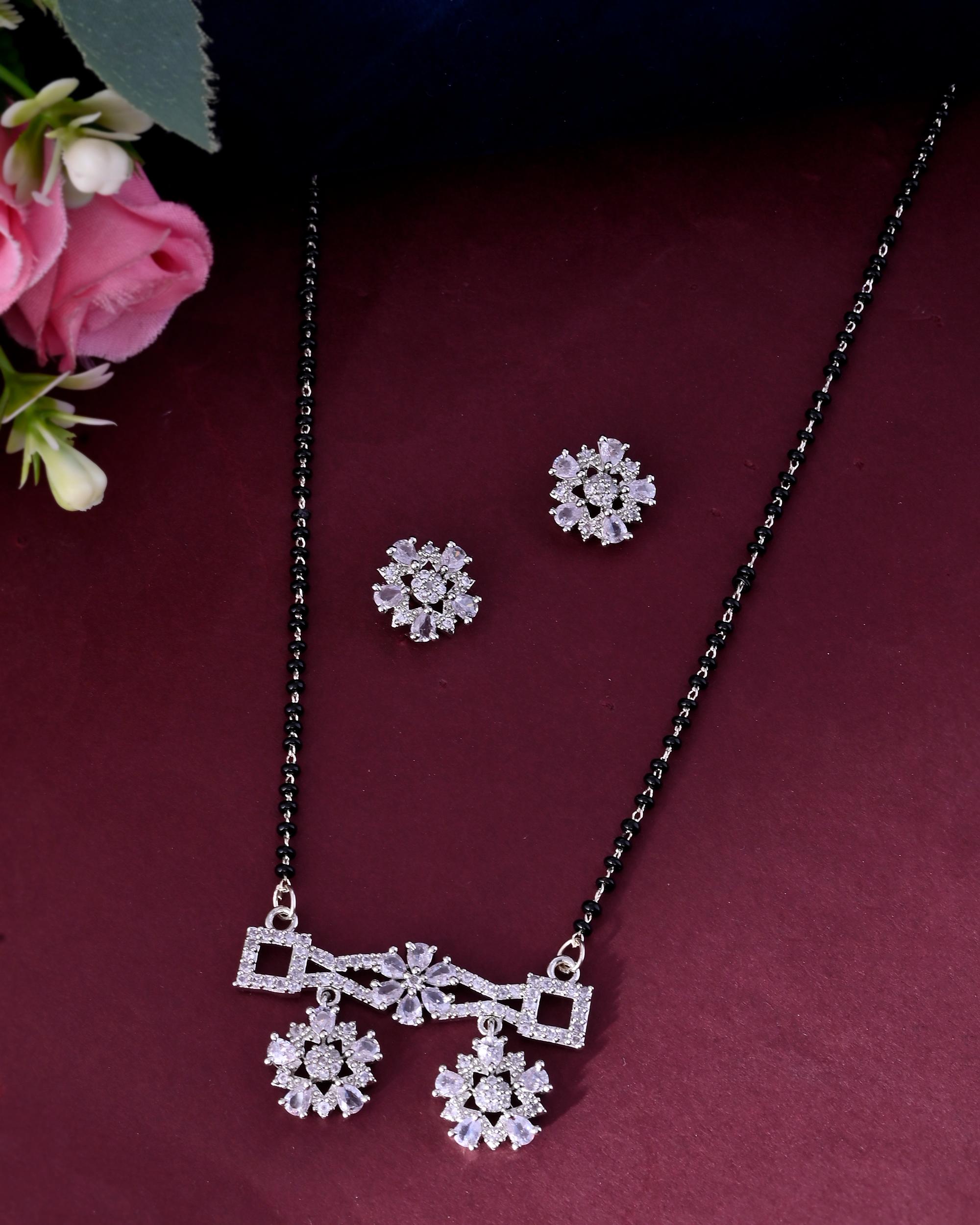 VOJ Silver Plated Ad Stone Studded Designer Mangalsutra Set - Distacart