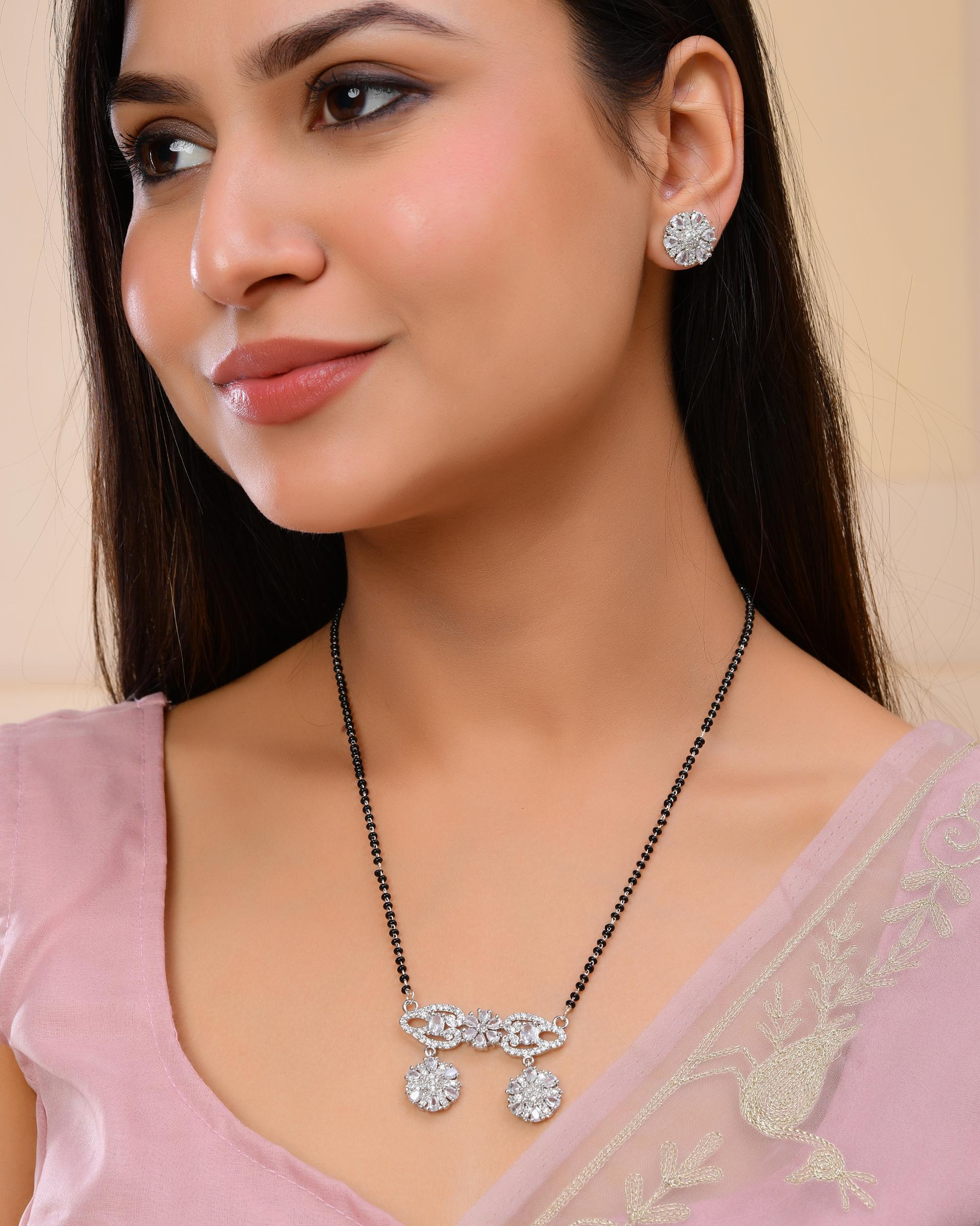 VOJ Silver Plated Ad Stone Studded Designer Mangalsutra Set - Distacart