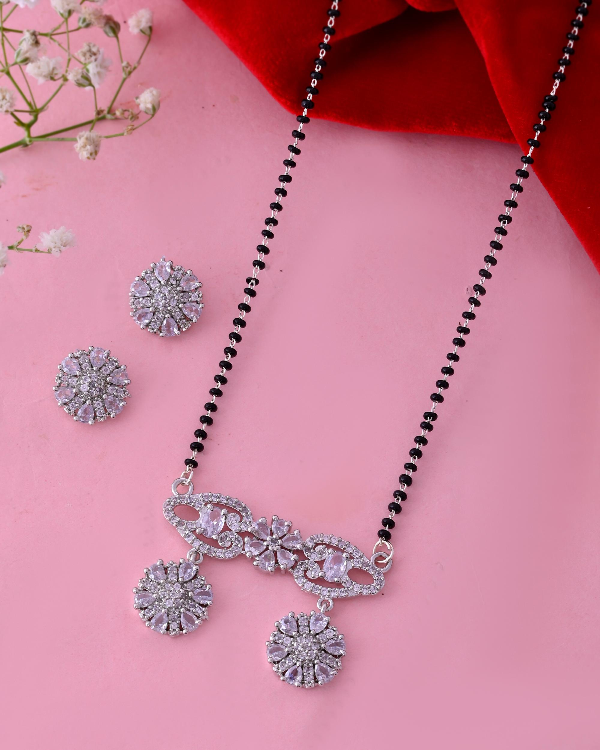VOJ Silver Plated Ad Stone Studded Designer Mangalsutra Set - Distacart