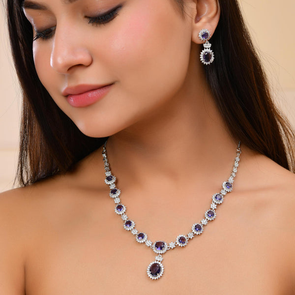 VOJ Silver Plated Blue Ad Stone Studded Jewellery Set - Distacart