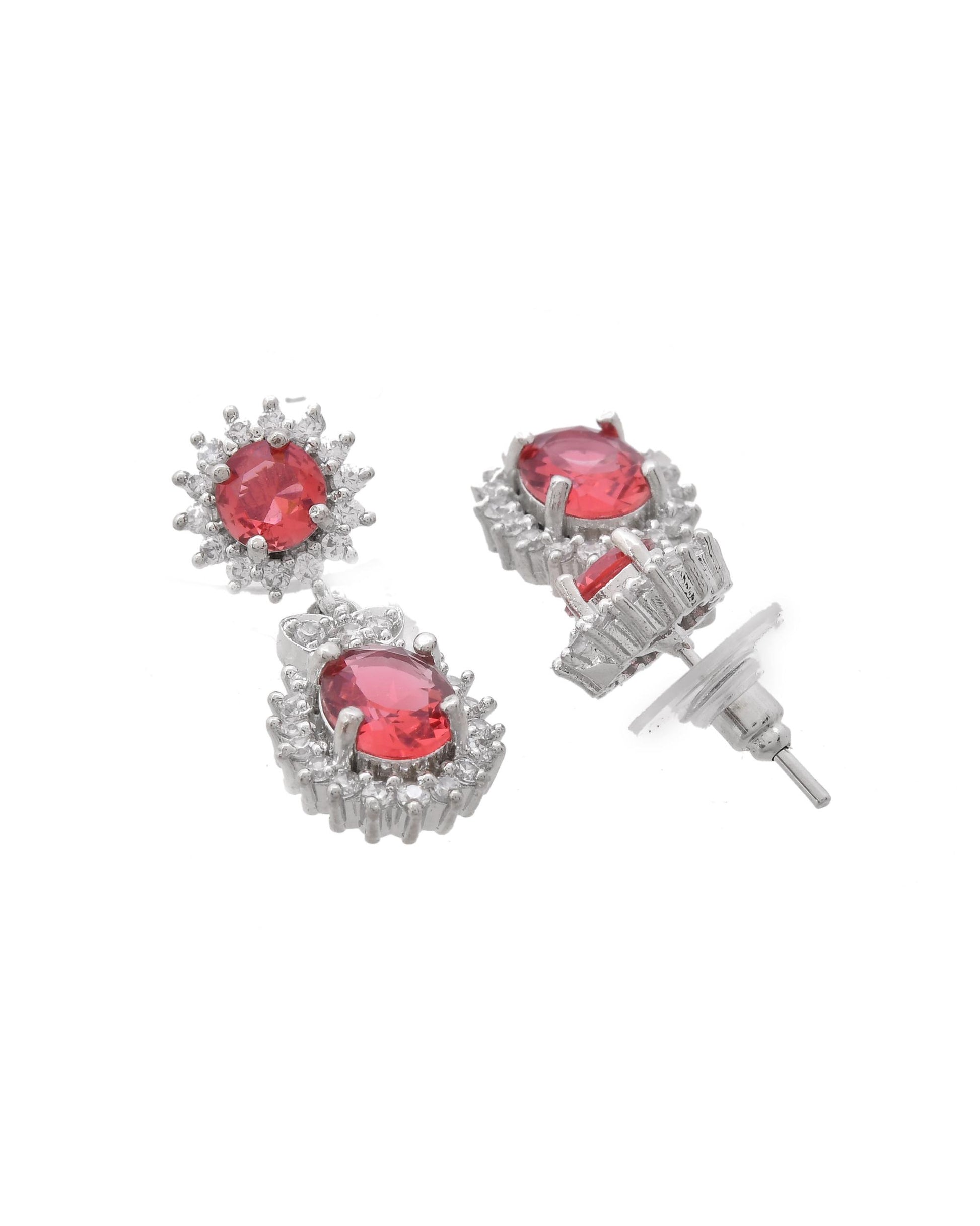 VOJ Silver Plated Red Ad Stone Studded Designer Jewellery Set - Distacart