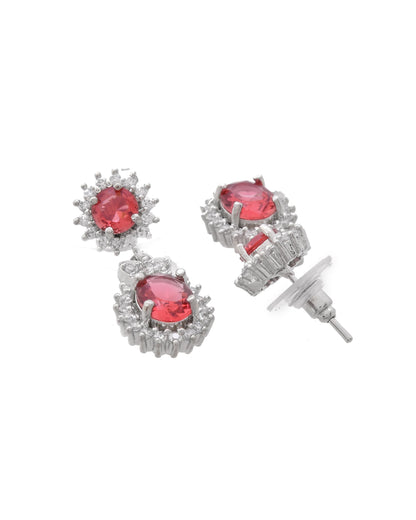VOJ Silver Plated Red Ad Stone Studded Designer Jewellery Set - Distacart