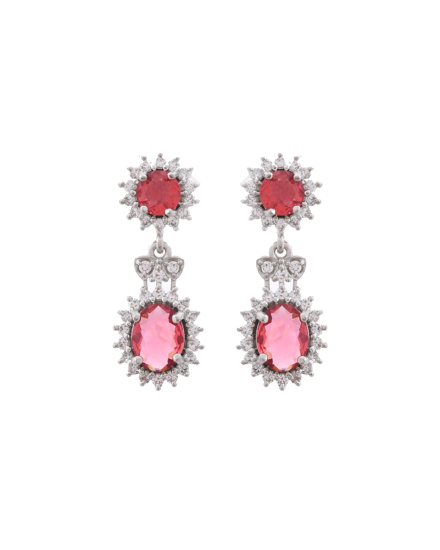 VOJ Silver Plated Red Ad Stone Studded Designer Jewellery Set - Distacart