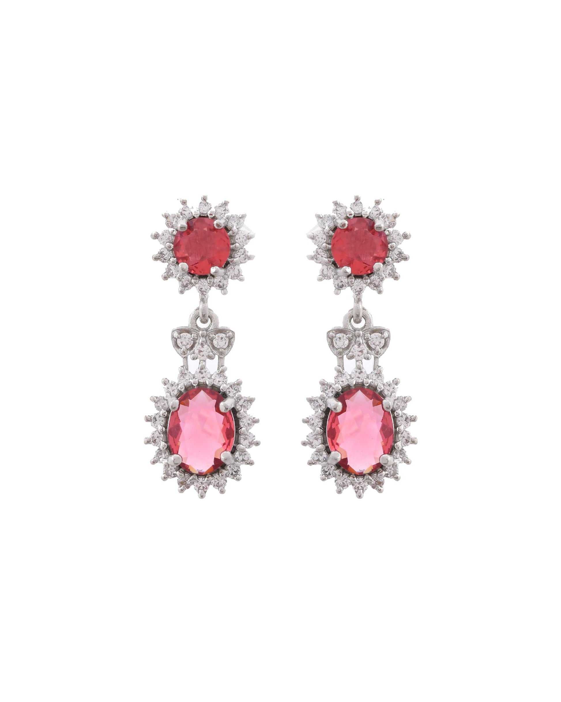 VOJ Silver Plated Red Ad Stone Studded Designer Jewellery Set - Distacart