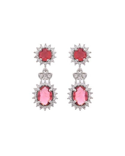 VOJ Silver Plated Red Ad Stone Studded Designer Jewellery Set - Distacart