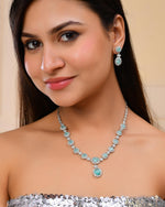 Thumbnail for VOJ Silver Plated Sea Green Ad Studded Designer Jewellery Set - Distacart
