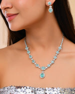 Thumbnail for VOJ Silver Plated Sea Green Ad Studded Designer Jewellery Set - Distacart