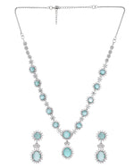 Thumbnail for VOJ Silver Plated Sea Green Ad Studded Designer Jewellery Set - Distacart