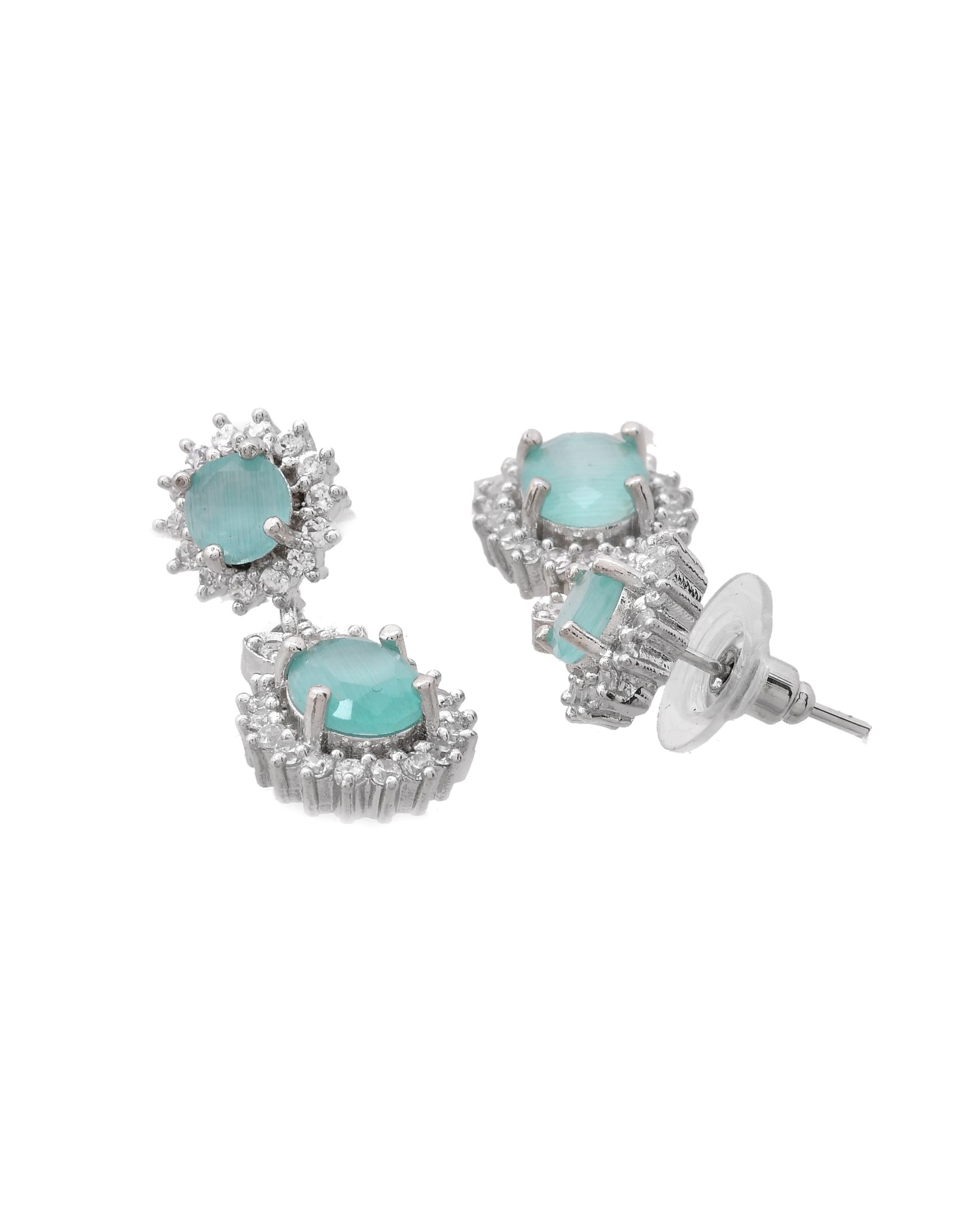 VOJ Silver Plated Sea Green Ad Studded Designer Jewellery Set - Distacart