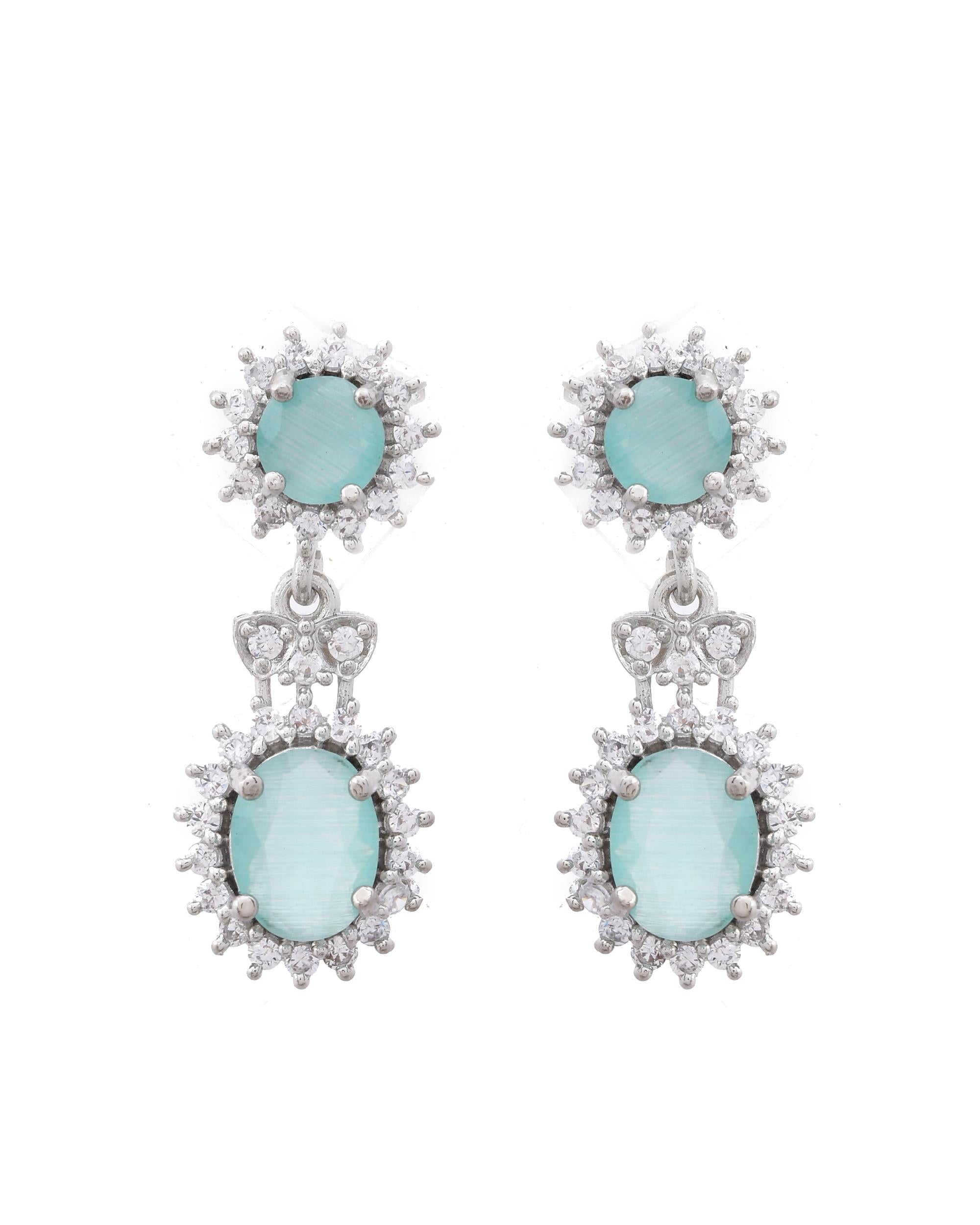 VOJ Silver Plated Sea Green Ad Studded Designer Jewellery Set - Distacart