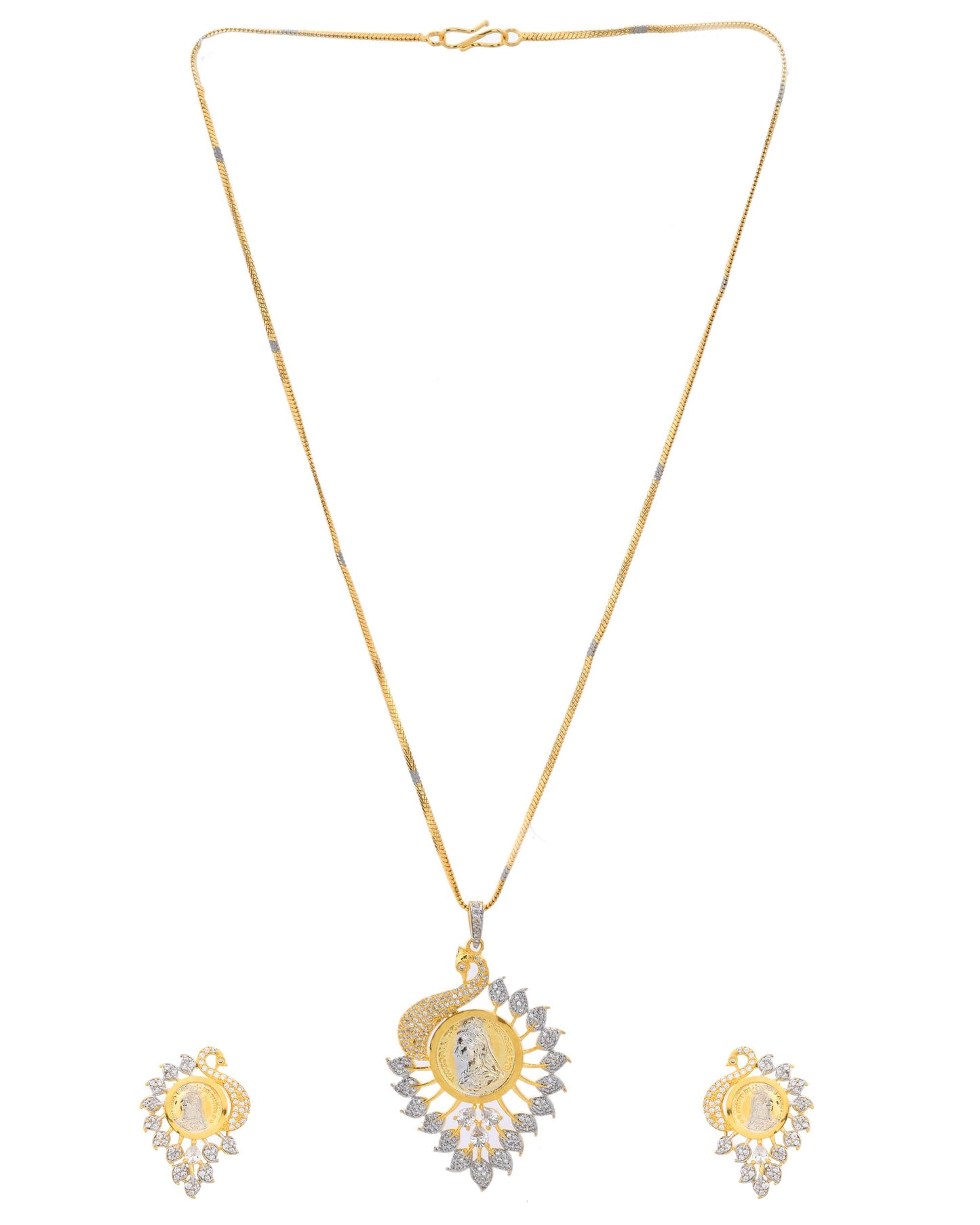 VOJ Dual Toned Ad-Studded Peacock Shaped Chain Set - Distacart