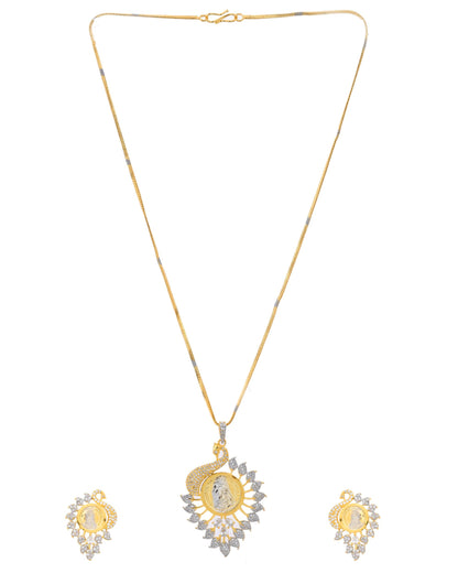 VOJ Dual Toned Ad-Studded Peacock Shaped Chain Set - Distacart