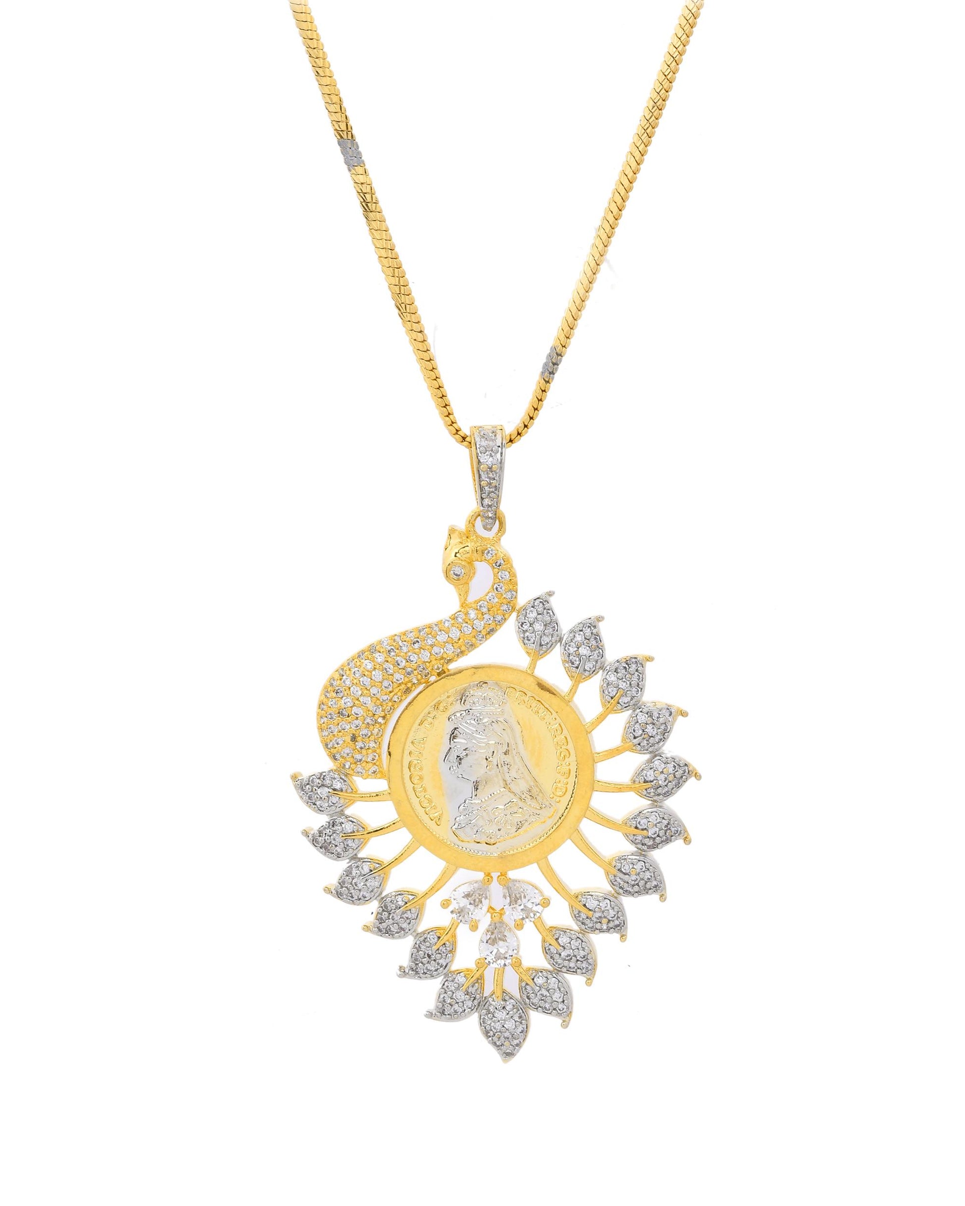 VOJ Dual Toned Ad-Studded Peacock Shaped Chain Set - Distacart