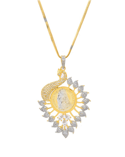 VOJ Dual Toned Ad-Studded Peacock Shaped Chain Set - Distacart