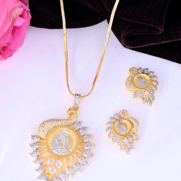 VOJ Dual Toned Ad-Studded Peacock Shaped Chain Set - Distacart
