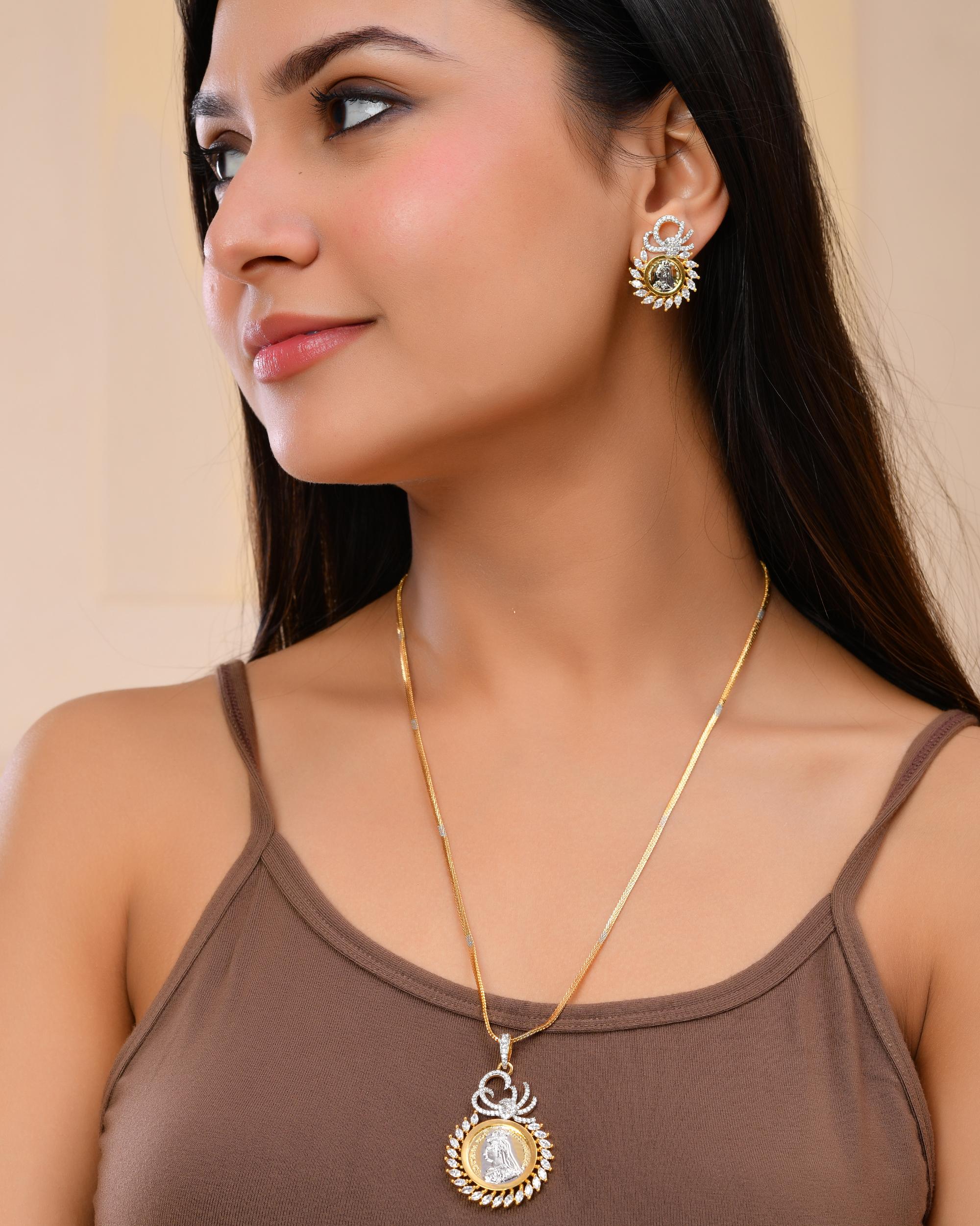 VOJ Dual Toned Ad-Studded Crown Chain Set - Distacart