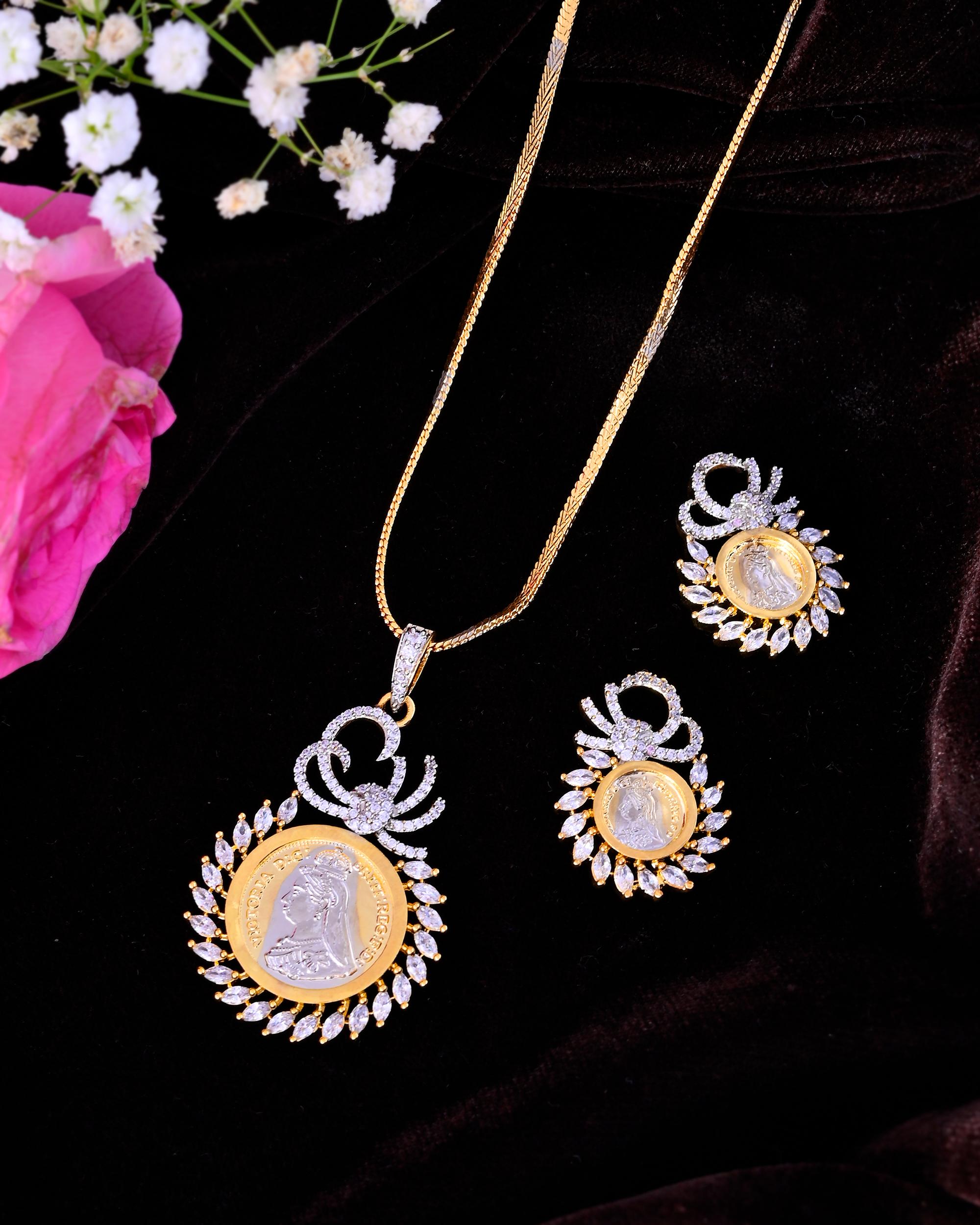 VOJ Dual Toned Ad-Studded Crown Chain Set - Distacart