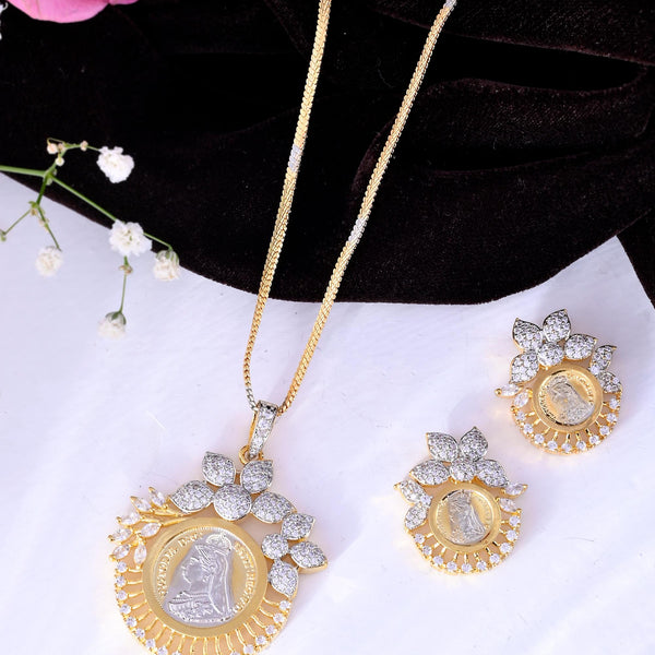 VOJ Dual Toned Ad-Studded Designer Coin Chain Set - Distacart