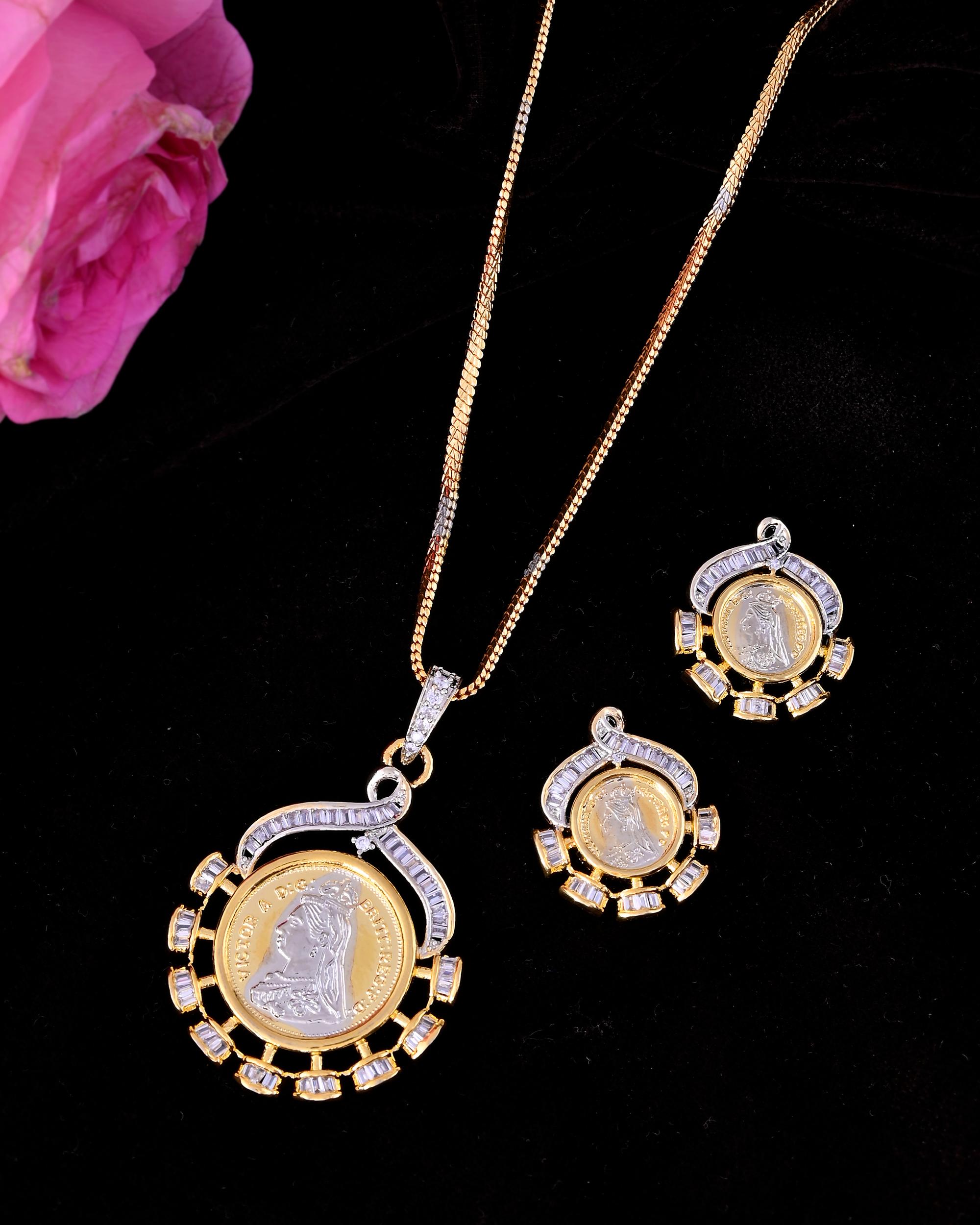 VOJ Dual Toned Ad-Studded Designer Chain Set - Distacart