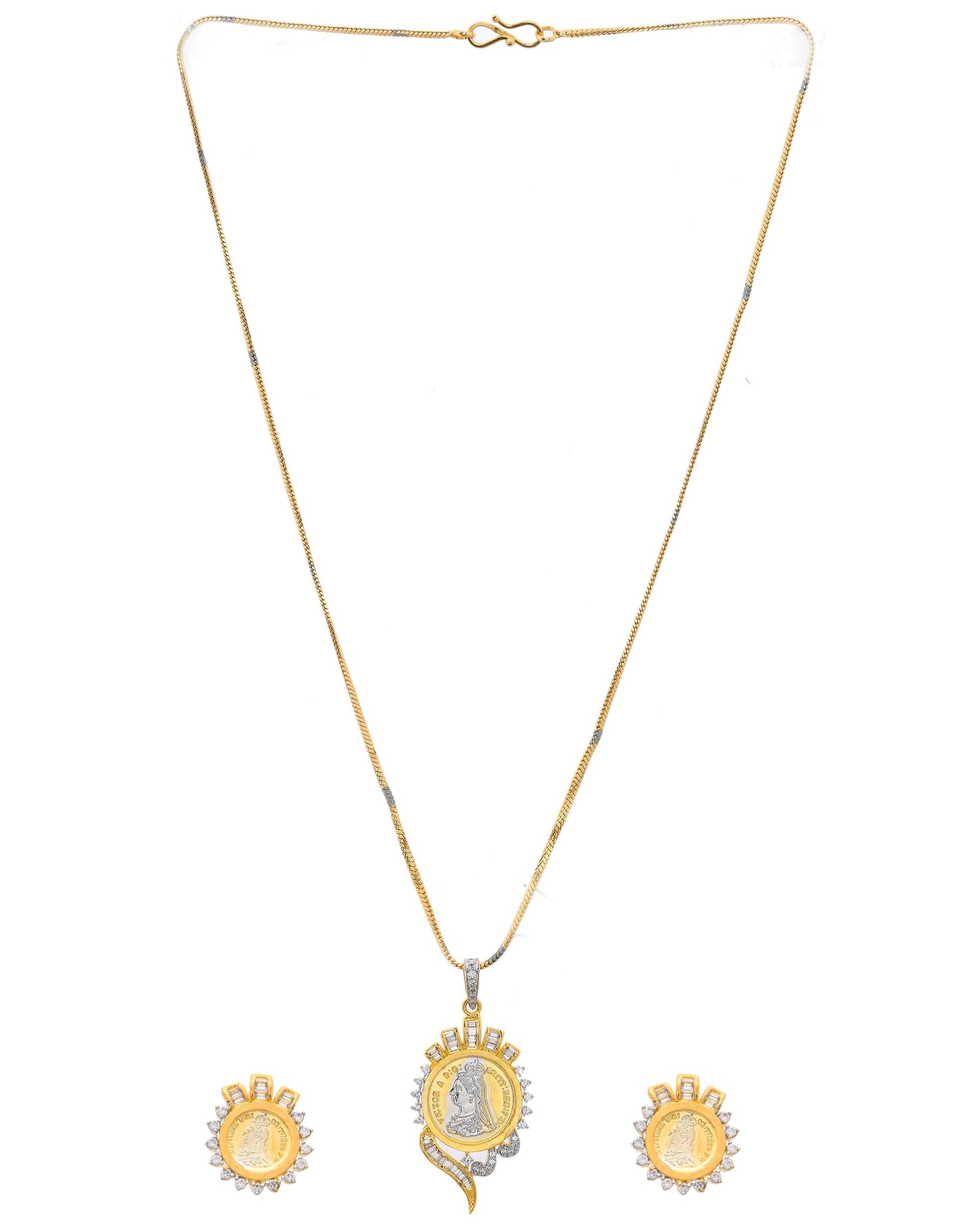 VOJ Dual Toned Ad-Studded Gold-Polished Coin Chain Set - Distacart