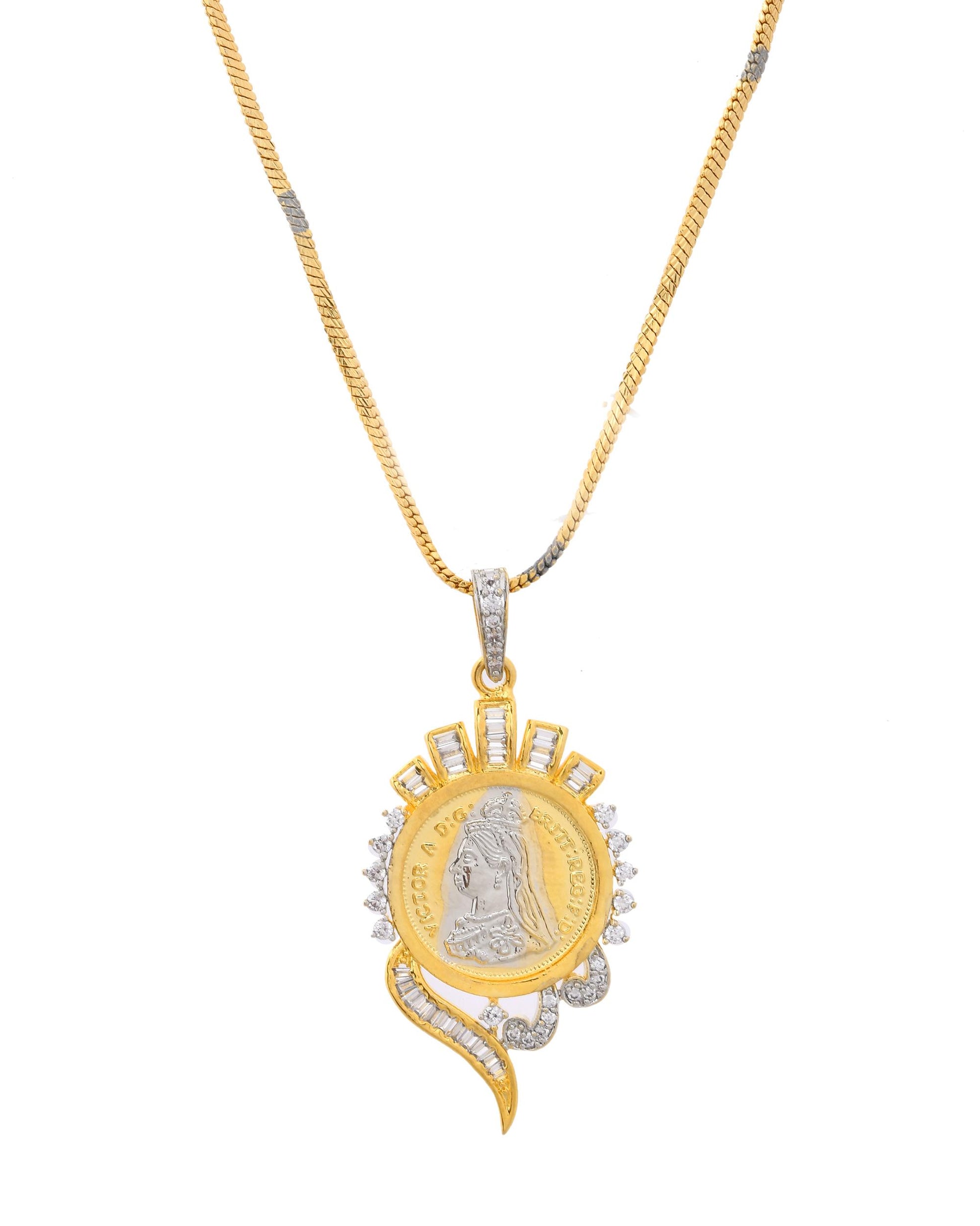 VOJ Dual Toned Ad-Studded Gold-Polished Coin Chain Set - Distacart