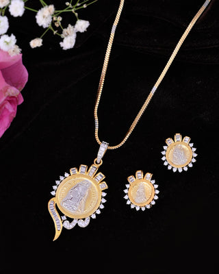 VOJ Dual Toned Ad-Studded Gold-Polished Coin Chain Set - Distacart
