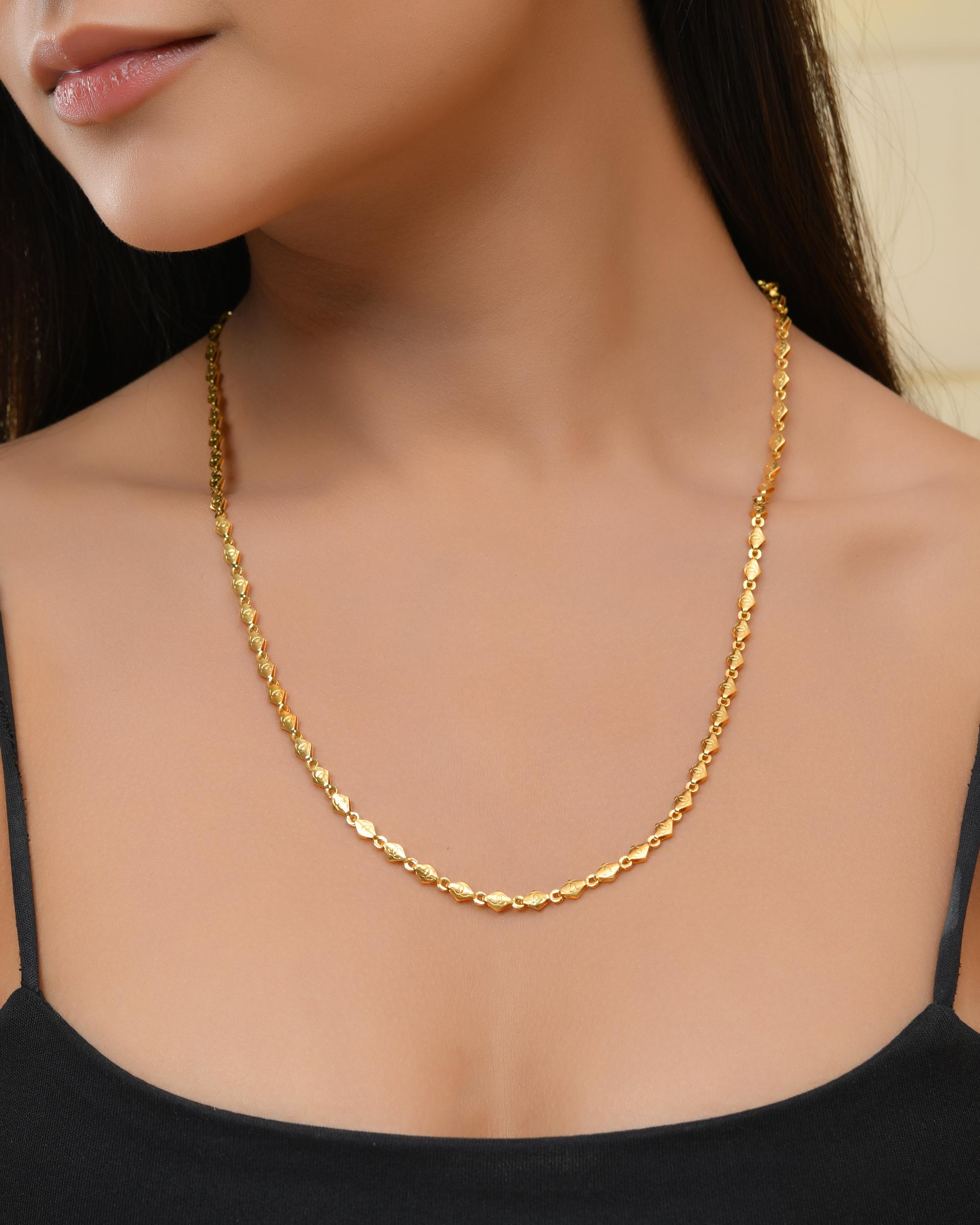 VOJ Gold-Polished Designer Oval Women Chain - Distacart