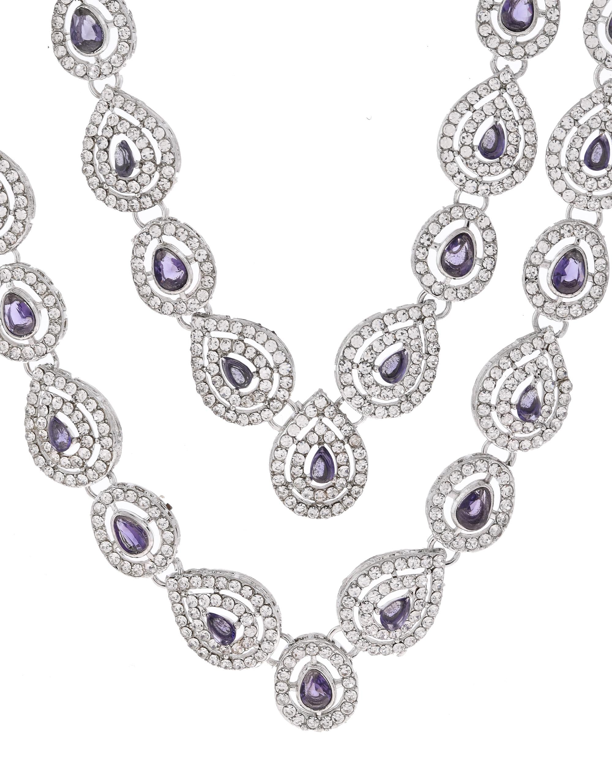 VOJ Silver Plated Stainless Steel American Diamond Studded Jewellery Set - Distacart