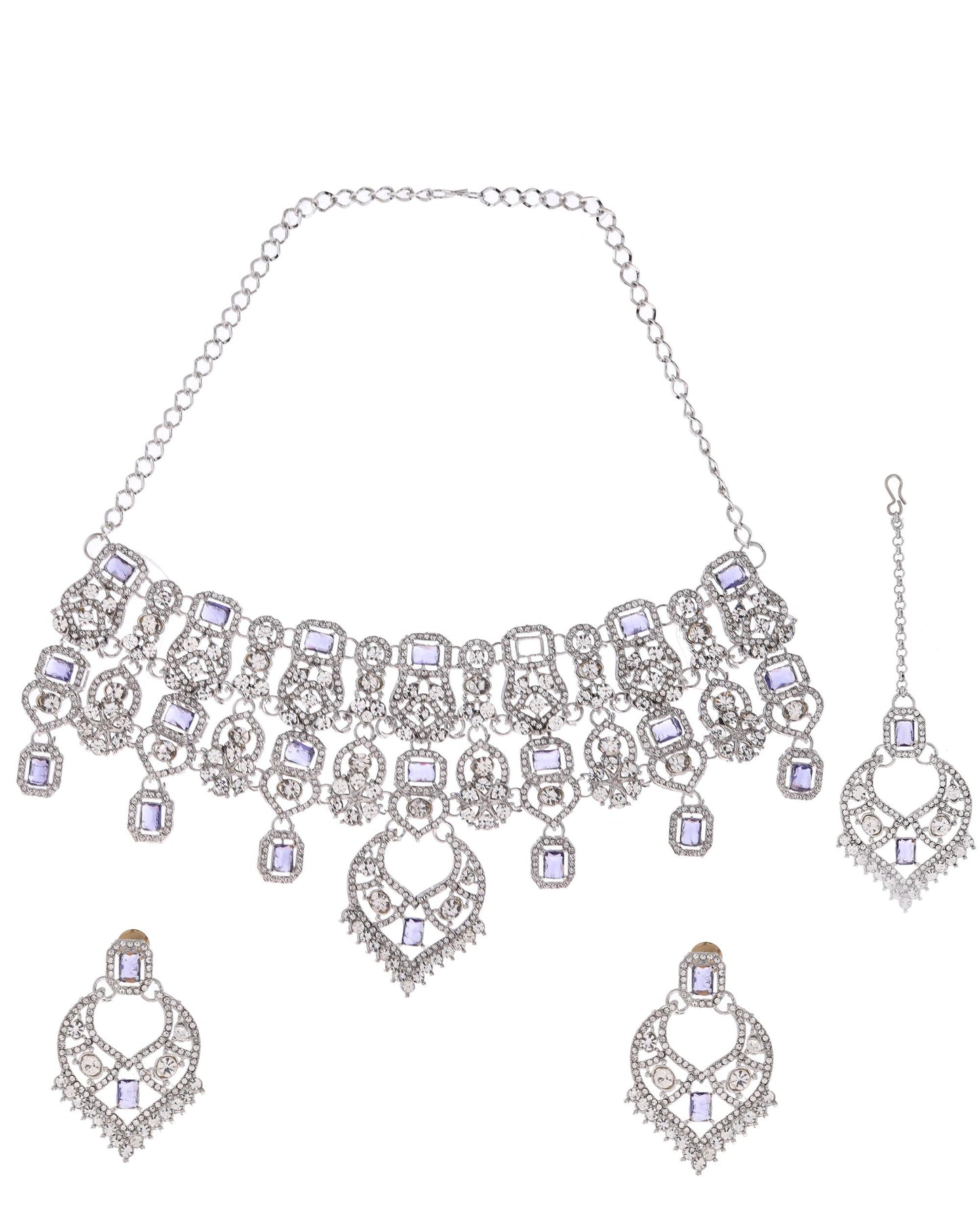 VOJ Silver-Plated American Diamond-Studded Jewellery Set - Distacart