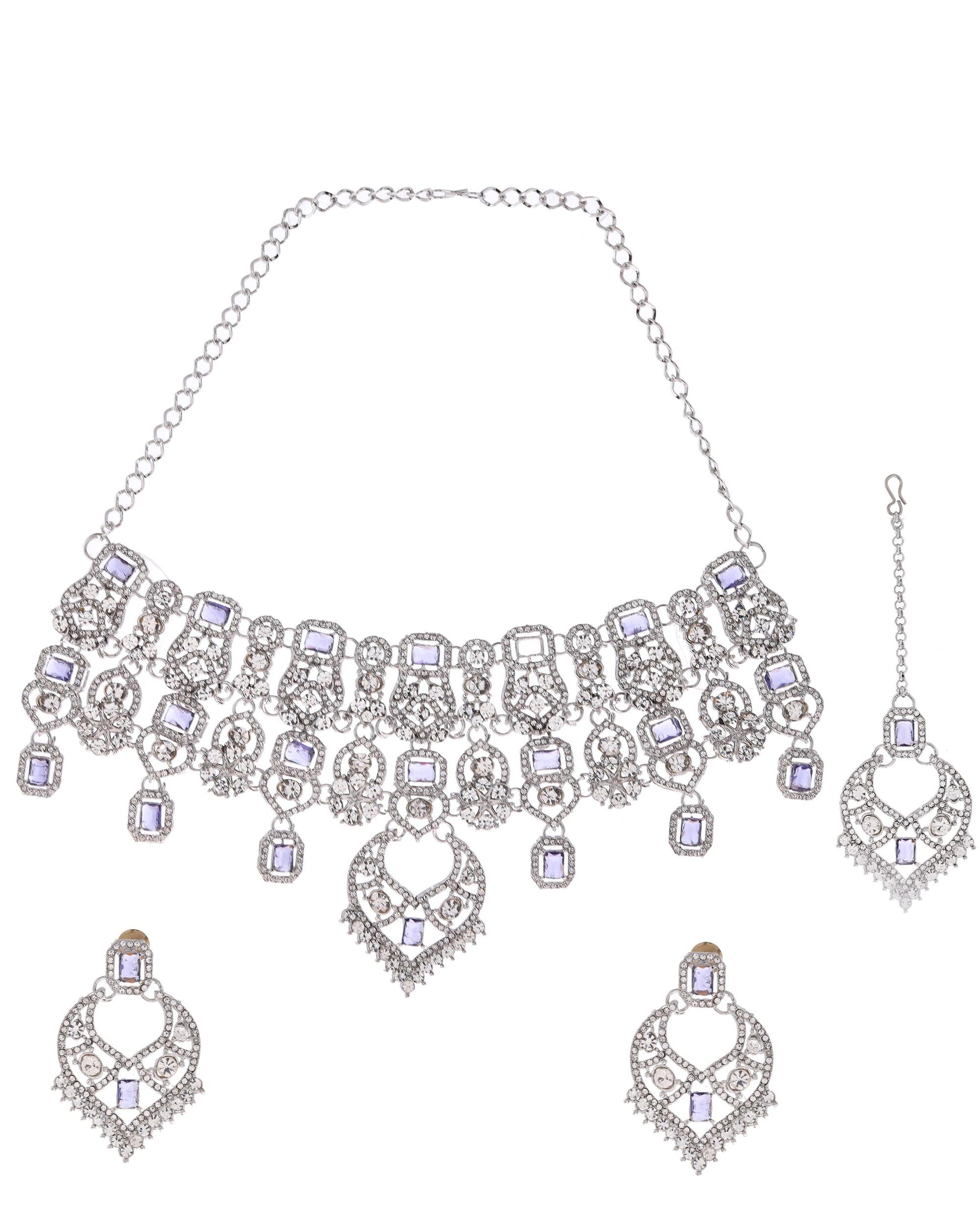 VOJ Silver-Plated American Diamond-Studded Jewellery Set - Distacart