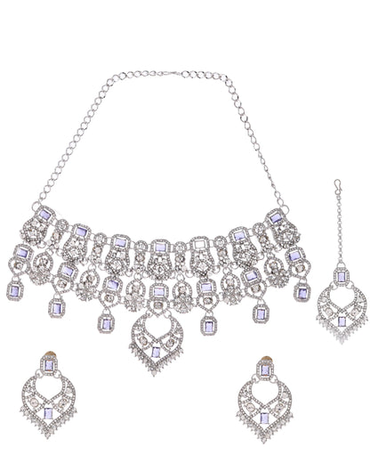 VOJ Silver-Plated American Diamond-Studded Jewellery Set - Distacart