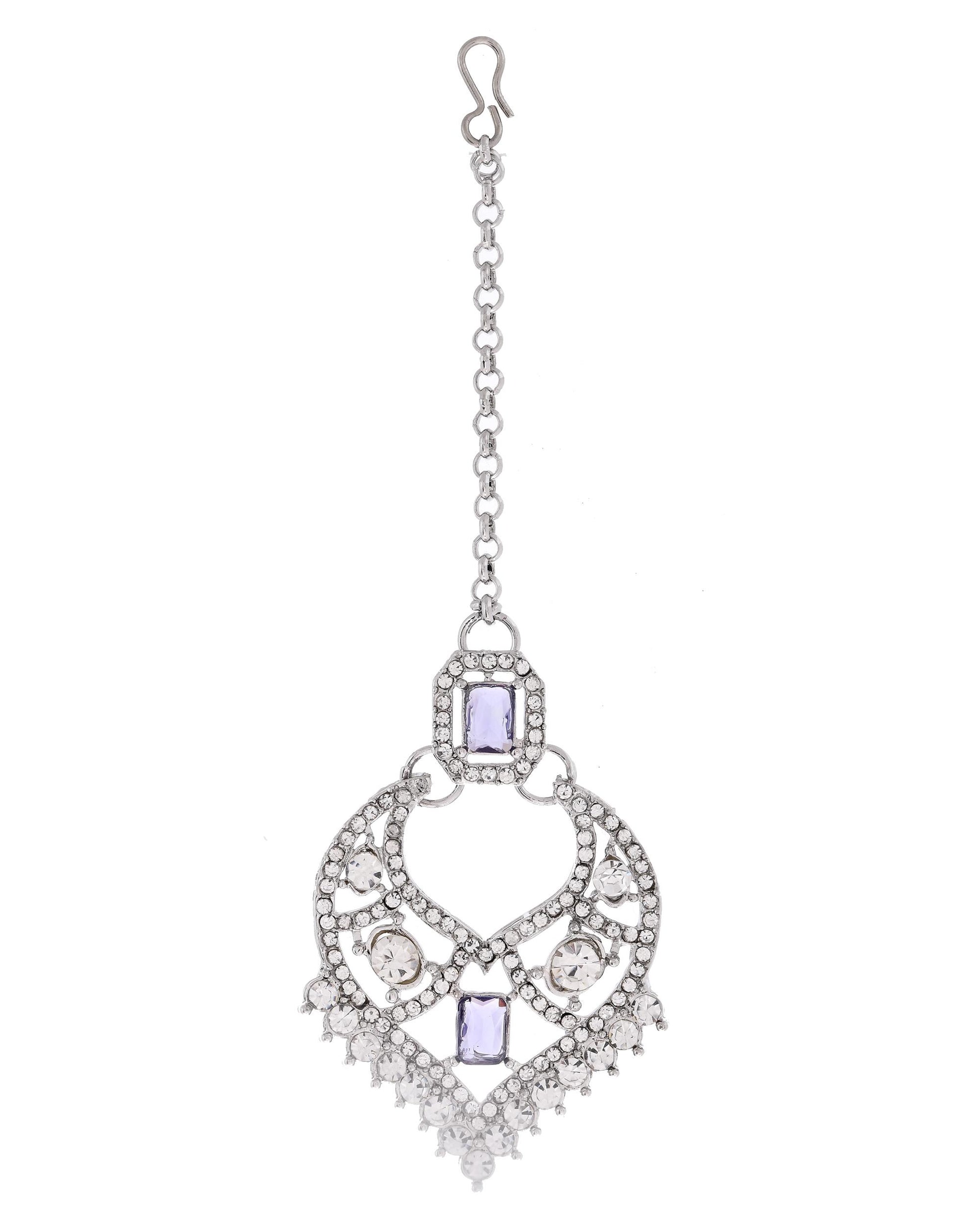 VOJ Silver-Plated American Diamond-Studded Jewellery Set - Distacart