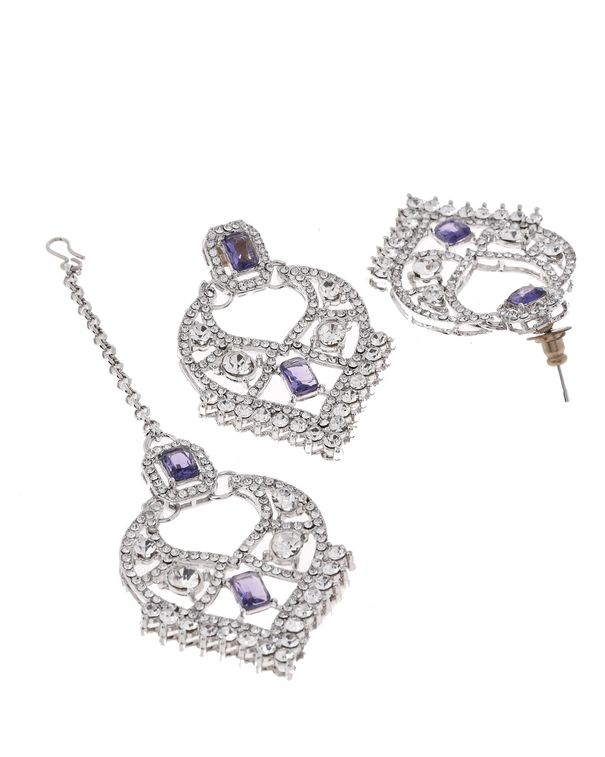 VOJ Silver-Plated American Diamond-Studded Jewellery Set - Distacart