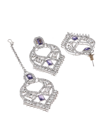 VOJ Silver-Plated American Diamond-Studded Jewellery Set - Distacart
